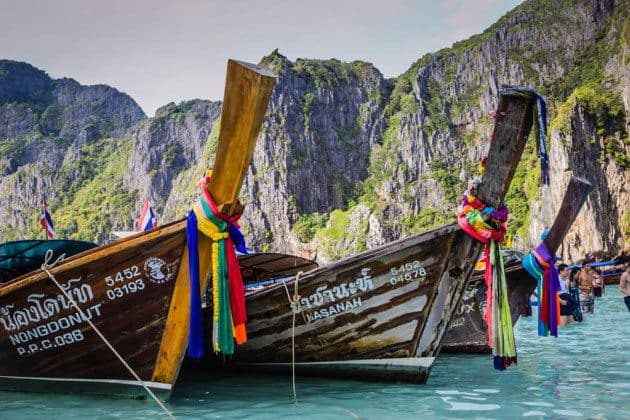 Long tail boats Maya Bay Thailand