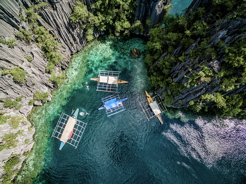 Drone view of the Twin Lagoons in the Philippines