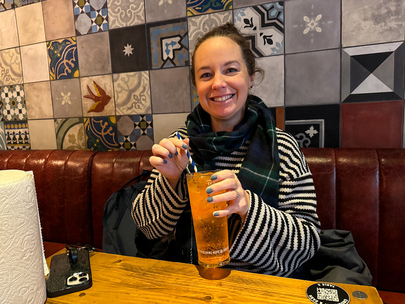 Lina Stock drinking Irn-Bru in Edinburgh, Scotland