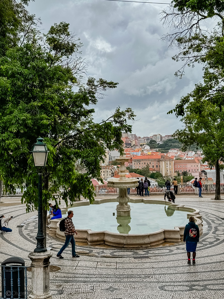 Fountain and terrace in Lisbon, Portugal
