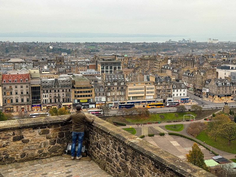 David Stock looking out over the city from Edinburgh Castle in Scotland