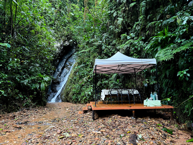 Mashpi Lodge waterfall breakfast, Ecuador