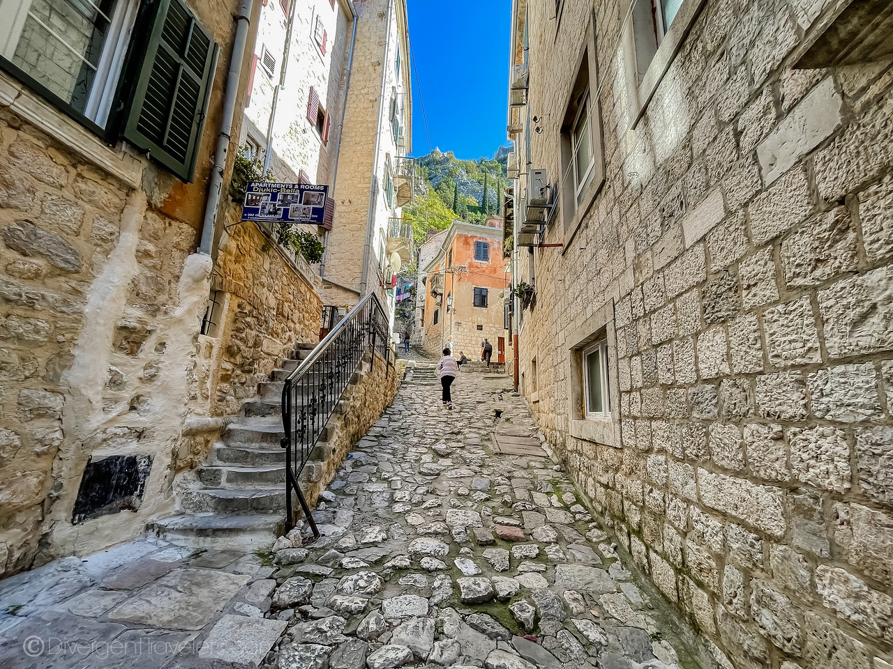 Narrow cobblestone streets in Kotor, Montenegro