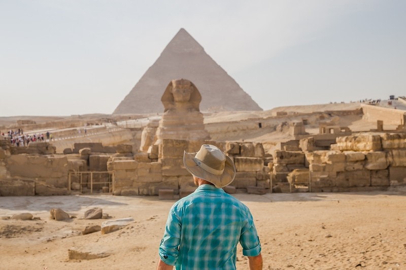 David Stock exploring the Pyramids of Giza in Egypt
