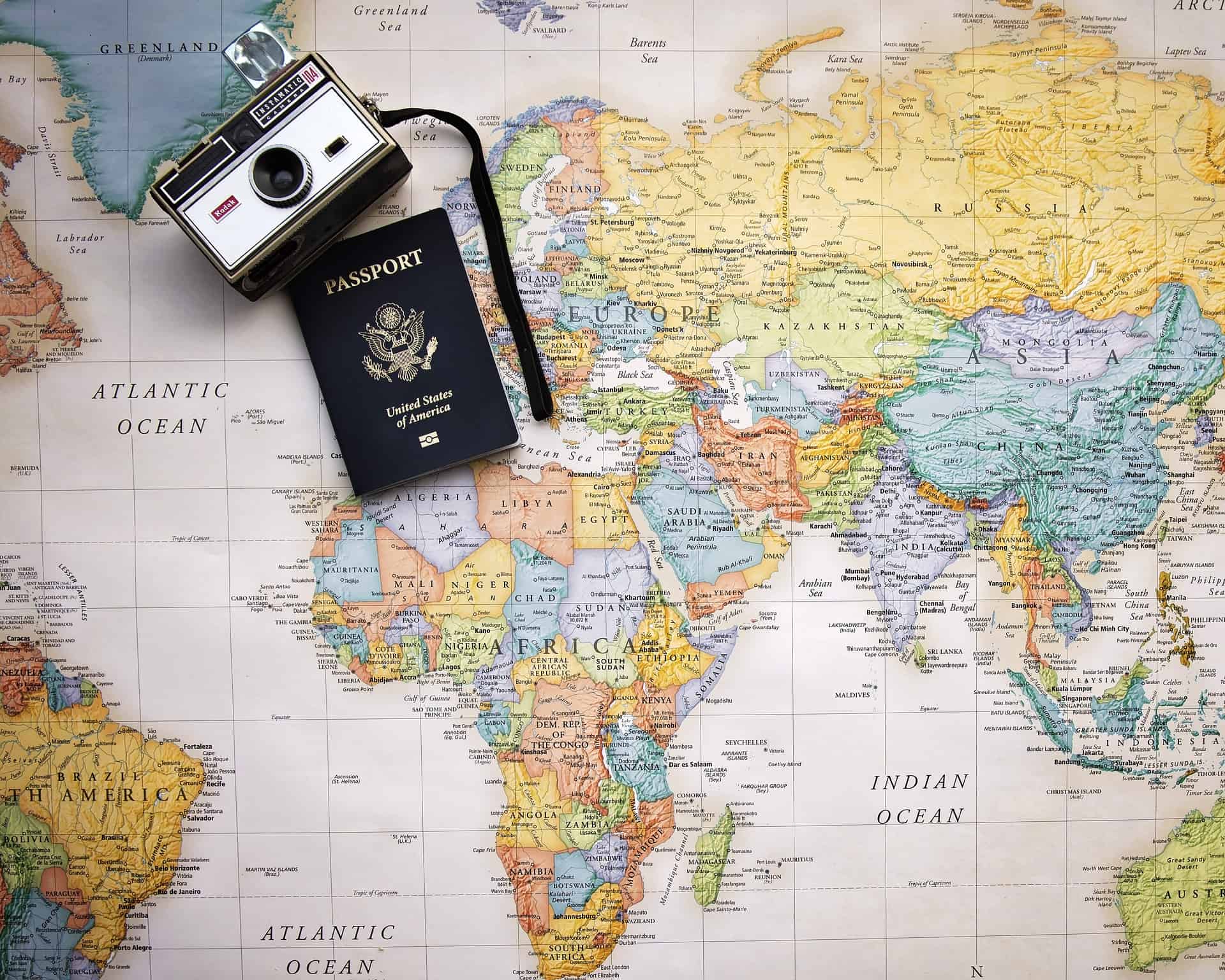 world map with passport